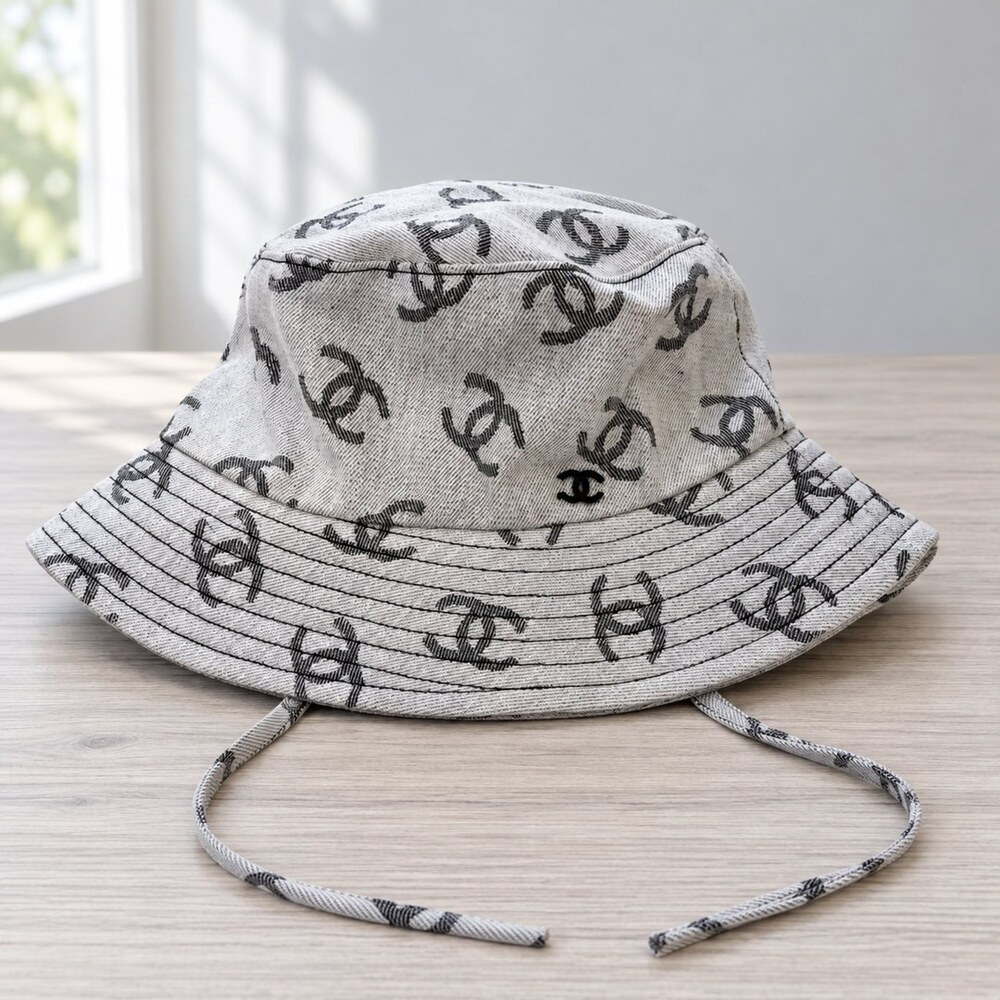 CHANEL Grey CC Denim Bucket Hat